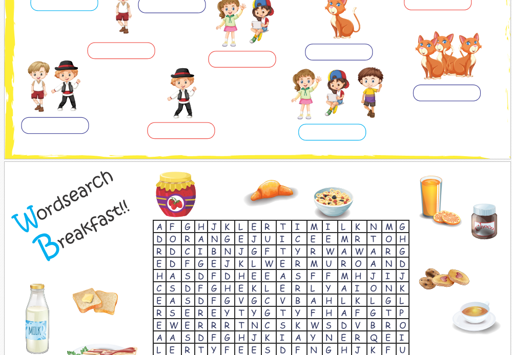 Breakfast Food & Pronouns Worksheet Pack 1