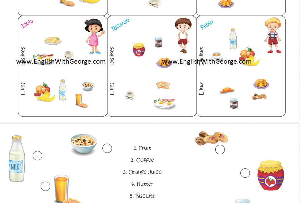 Breakfast Food & Pronouns Worksheet Pack 3